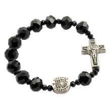 Pulseira Medalha Duas Cruzes Cristal Preta