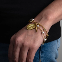 Pulseira Nossa Senhora das Graças com Cruz e Pérola Pulseira Nossa Senhora das Graças com Cruz e Pérola
