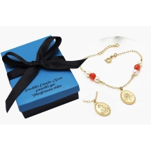 Pulseira Pérolas e Cristal Vermelho Jesus Misericordioso Pulseira Pérolas e Cristal Vermelho Jesus Misericordioso