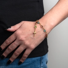 Pulseira Pingente Cruz com Pedras Coloridas Pulseira Pingente Cruz com Pedras Coloridas