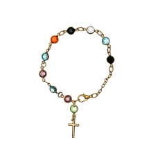 Pulseira Pingente Cruz com Pedras Coloridas Pulseira Pingente Cruz com Pedras Coloridas