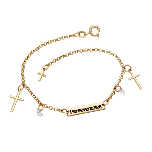Pulseira Plaquinha e Cruz - Semi Joia