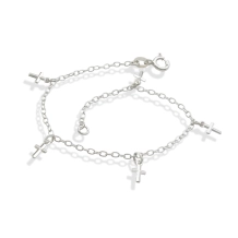 Pulseira Prata Cadeado Elo Longo com 5 Cruz Facetada Pulseira Prata Cadeado Elo Longo com 5 Cruz Facetada