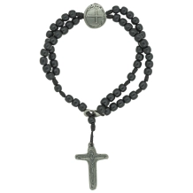 Pulseira Terço com Cruz Medalha das Duas Cruzes - Madeira Preta Pulseira Terço com Cruz Medalha das Duas Cruzes - Madeira Preta