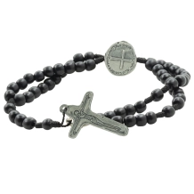 Pulseira Terço com Cruz Medalha das Duas Cruzes - Madeira Preta Pulseira Terço com Cruz Medalha das Duas Cruzes - Madeira Preta