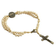 Pulseira Terço Cristal São Bento - Contas de Cristal Bege Pulseira Terço Cristal São Bento - Contas de Cristal Bege