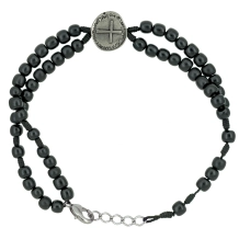 Pulseira Terço Medalha das Duas Cruzes - Madeira Preta