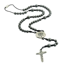 Terço Colar Hematita Medalha das Duas Cruzes