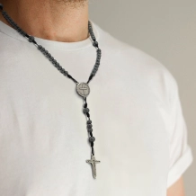 Terço Colar Hematita Medalha das Duas Cruzes