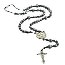 Terço Colar Hematita Medalha das Duas Cruzes