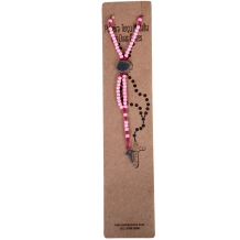 Terço Pulseira Infantil Medalha das Duas Cruzes - Pedra Cerâmica Rosa Terço Pulseira Infantil Medalha das Duas Cruzes - Pedra Cerâmica Rosa