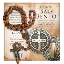 Terço São Bento Conta Quadrada Marrom com Folheto Terço São Bento Conta Quadrada Marrom com Folheto